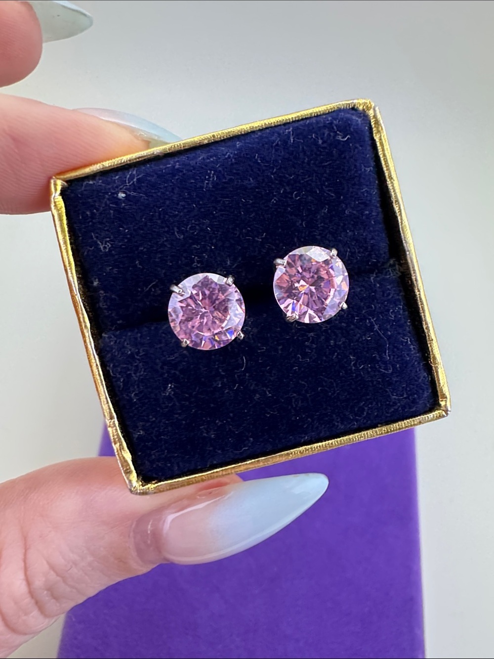 💛 Classic Sterling Silver Pink Round CZ Stud Earrings | Large Sparkle